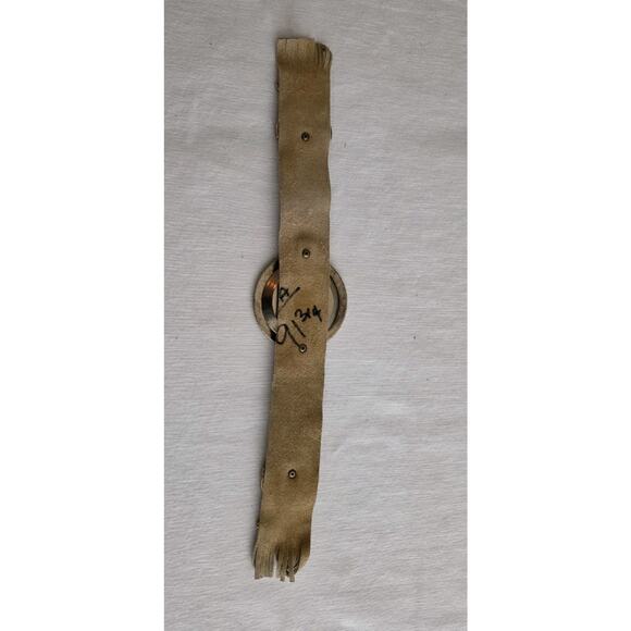 Rare Vintage Over Armchair Pewter Ashtray Weighted Leather Straps Native Western - Picture 4 of 8